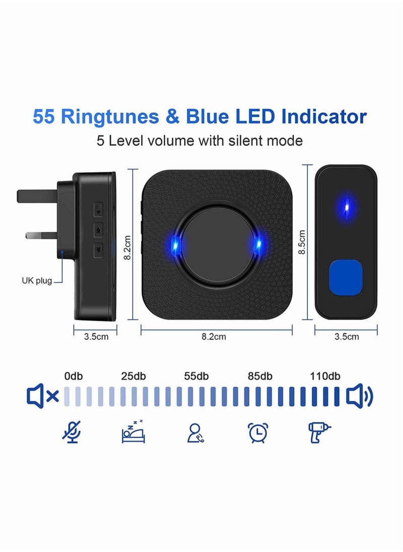 Y&D Waterproof Wireless Doorbell At 300 Feet with 55 Door Bell Chime 5 Levels Volume and LED Flash for Home Business  - Image 2