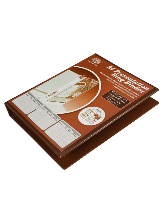 FIS Presentation Binder, 2D Ring Binder, Size Up to A4(210x297mm) Documents, Spine Size 1.50" Inches, Clear PVC Pocket, Easy to Insert Your Cover Design, Brown Color-FSBD225DPBBR  - Image 1