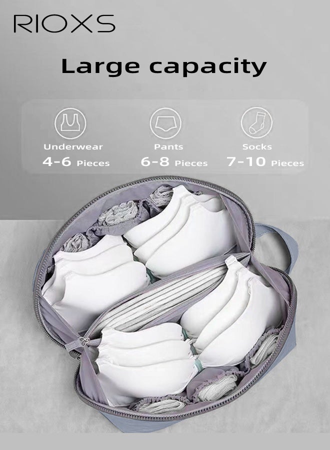 RIOXS Portable Large Underwear Storage Bag, Lightweight Travel Sock Lingerie Pouch, Divided and Organized Box for Bra, Socks, Panty, Multifunctional Travel Packing Organizer, Grey - Image 3