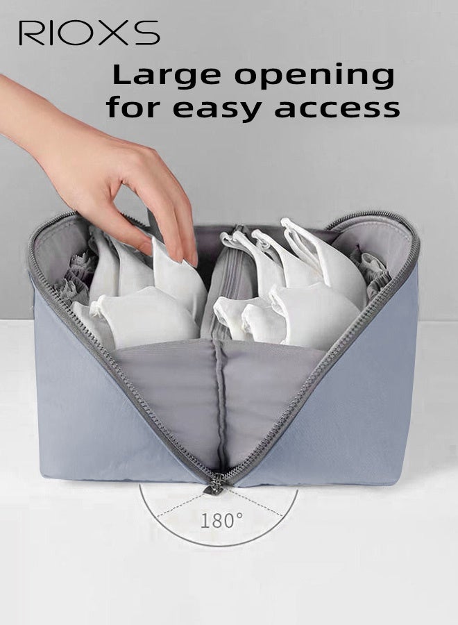 RIOXS Portable Large Underwear Storage Bag, Lightweight Travel Sock Lingerie Pouch, Divided and Organized Box for Bra, Socks, Panty, Multifunctional Travel Packing Organizer, Grey - Image 2