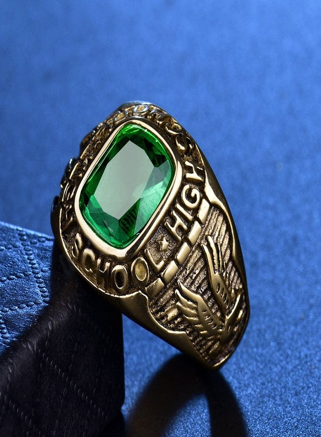 MASOP High School Stainless Steel Emerald Color Green Cubic Zirconia Rings for Men Size 9 - Image 3