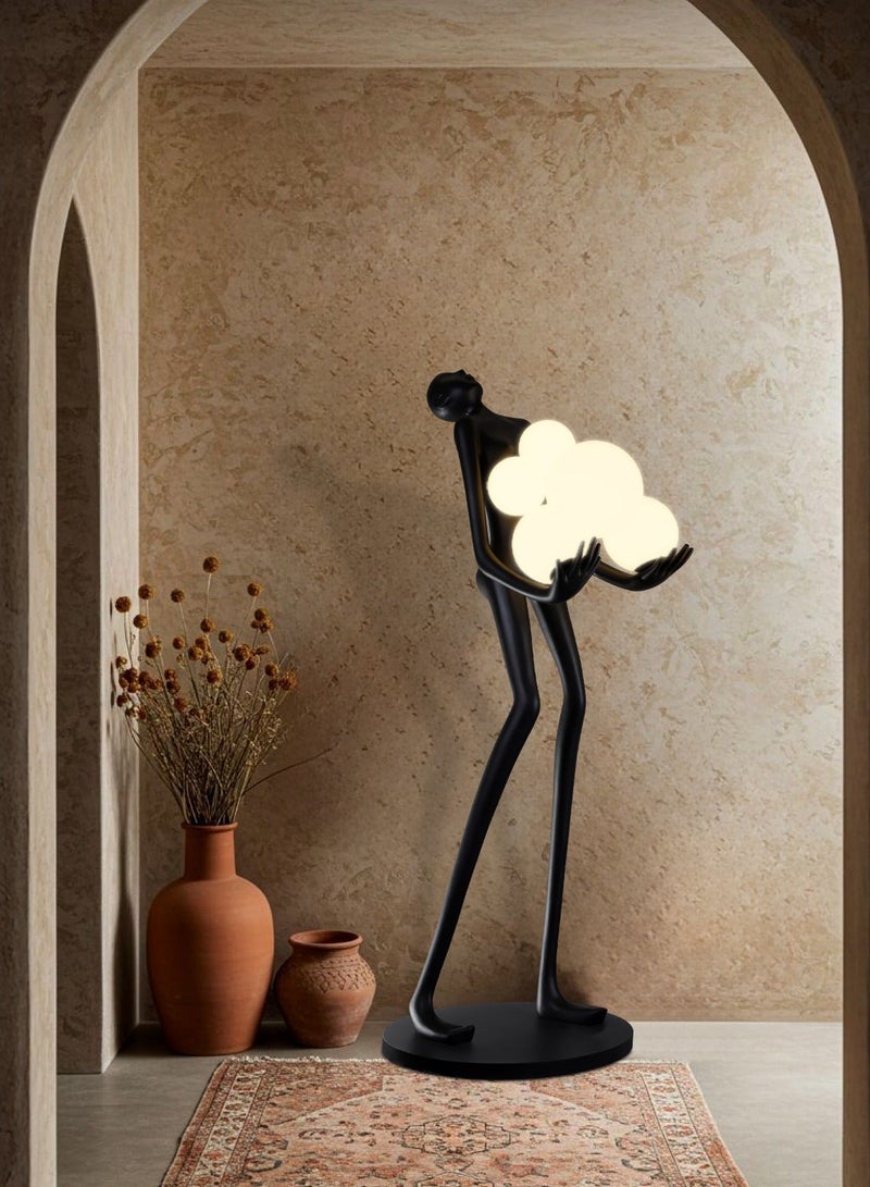 مصباح أرضي بتصميم فني حديث، مثالي لتزيين المنزل في رمضان والعيد - تصميم تجريدي لشخصية بشرية تحمل كرة، مزود بـ 6 قواعد E27، مصباح LED أرضي لغرفة المعيشة وردهة الفندق - Image 5