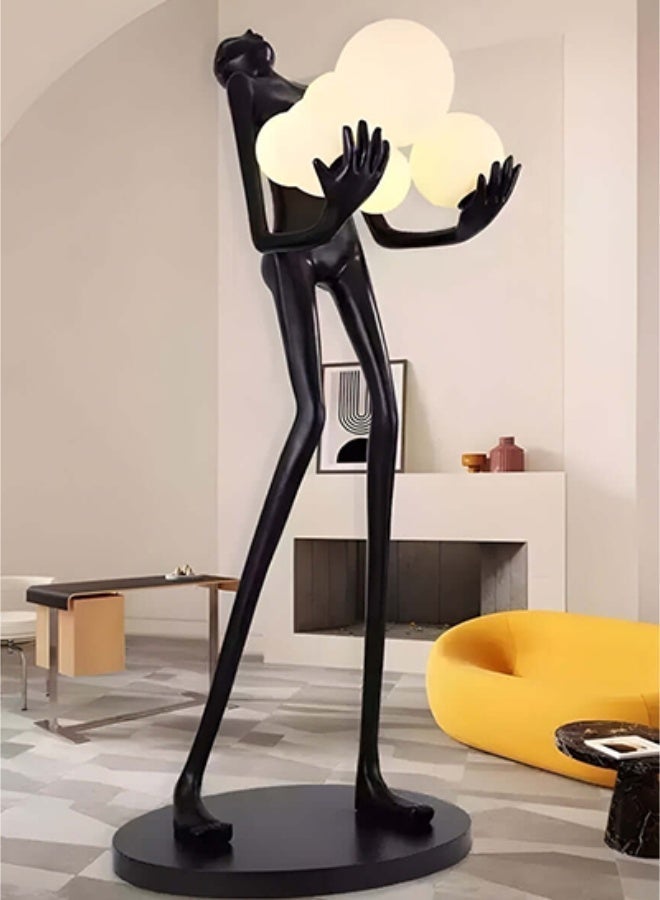 مصباح أرضي بتصميم فني حديث، مثالي لتزيين المنزل في رمضان والعيد - تصميم تجريدي لشخصية بشرية تحمل كرة، مزود بـ 6 قواعد E27، مصباح LED أرضي لغرفة المعيشة وردهة الفندق - Image 3