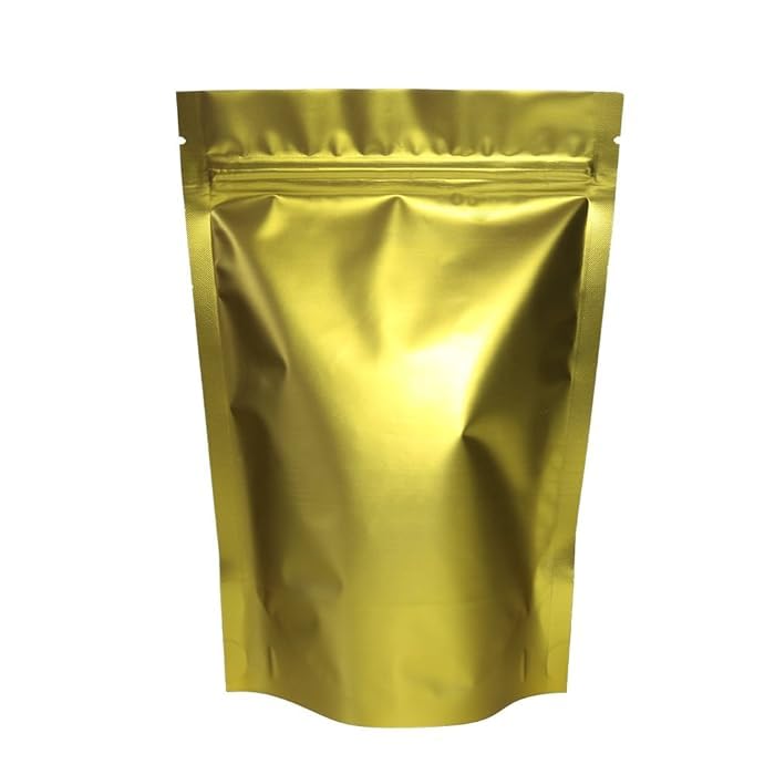 Deera DEERA Matt Finish Without Window Ziplock Reusable Storage Pouch Shiny Gold100mmx170mmPack of 50  - Image 1
