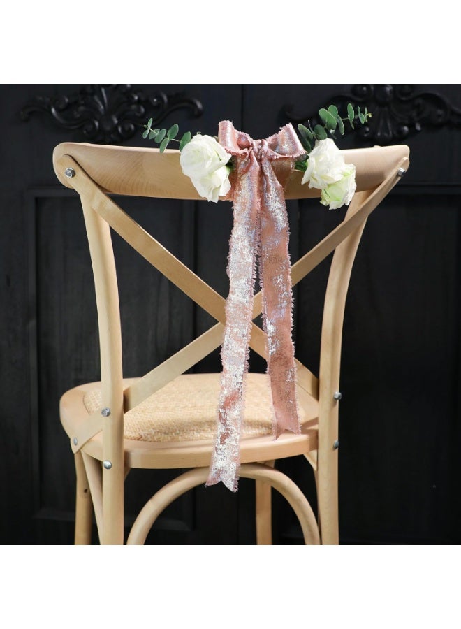 Rose Gold Silk Chiffon Ribbon, Pink Frayed Shimmery Silk Ribbon, for Bridal Flower Bouquet Christmas Gift Wrapping Wedding Decor Invitations Decorations 1.57in x 15 Yards - Image 3