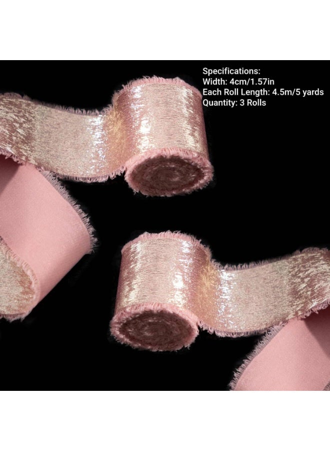 Rose Gold Silk Chiffon Ribbon, Pink Frayed Shimmery Silk Ribbon, for Bridal Flower Bouquet Christmas Gift Wrapping Wedding Decor Invitations Decorations 1.57in x 15 Yards - Image 2