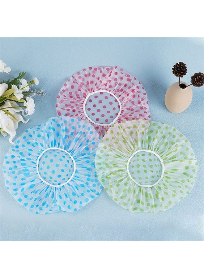 6 Pieces Waterproof EVA Plastic Shower Cap,Elastic Reusable Bathing Hair Cap,Beauty Salon Spa Shower Caps Lace Elastic Band Flower Printed Hat Environmental Protection Hair (dotted shower cap)
