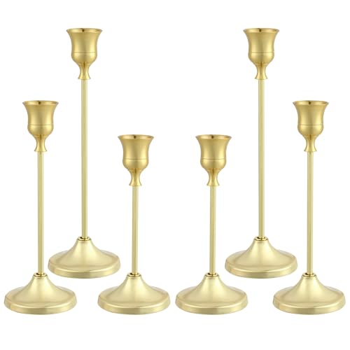 Tunyet Candlestick Holders 6PCS, Metal Taper Candle Holder, Gold Candle Holders for Pillar Candles, Candle Holder for Wedding Fireplace Mantel Housewarming Gift - Image 1
