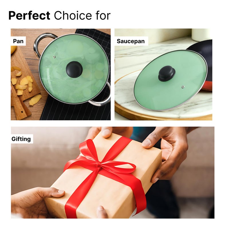 The Better Home Pot Lids (Big - 26 cm) | Glass Lid For Utensils With Steel Rim | Universal Cooking Lid | Lids For Utensils | Lid For Kadai & Pans | Cooking Pan Lid (Green) - Image 5