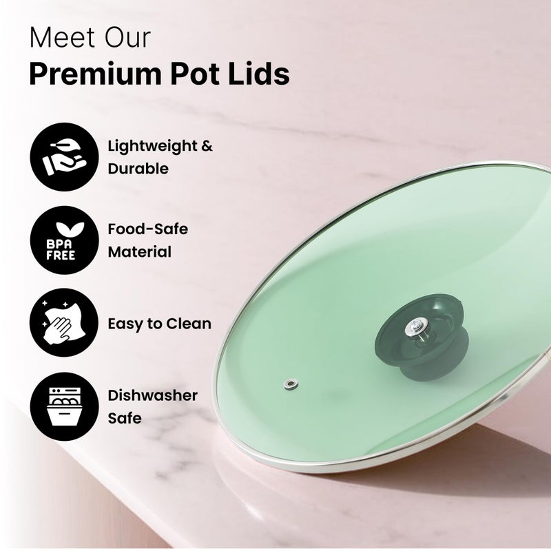 The Better Home Pot Lids (Big - 26 cm) | Glass Lid For Utensils With Steel Rim | Universal Cooking Lid | Lids For Utensils | Lid For Kadai & Pans | Cooking Pan Lid (Green) - Image 3