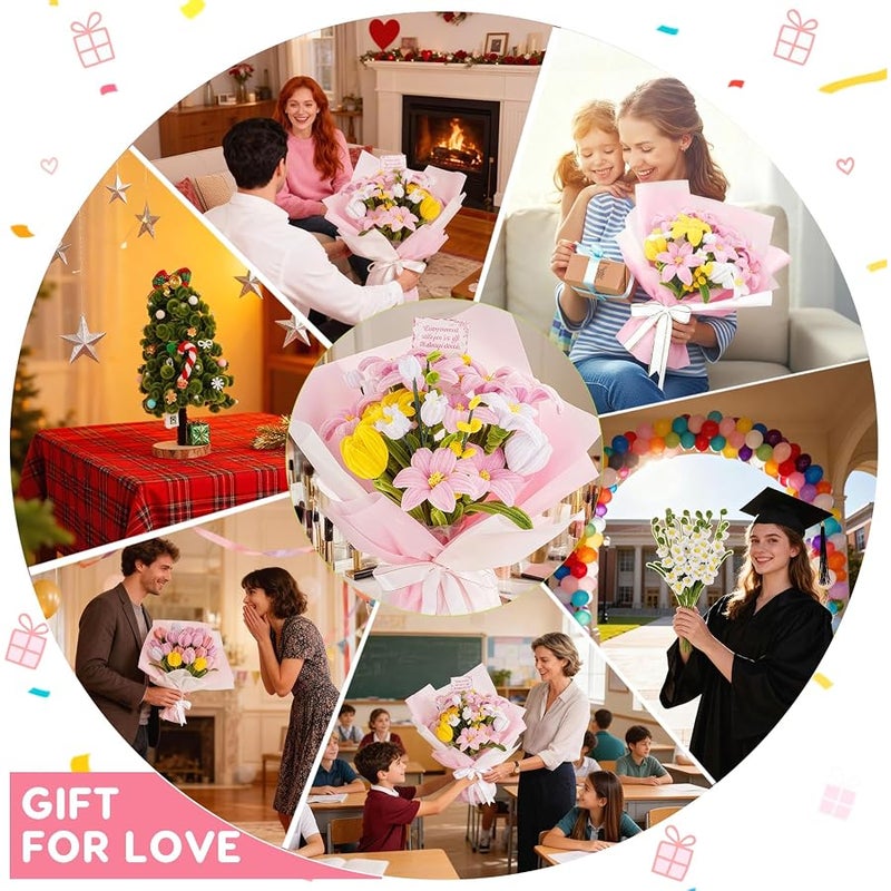 600PCS Pipe Cleaners Craft, Pipe Cleaner Bulk Flower Kit, 6 Colors Chenille Stems Flower Making Kit with Floral Wires, Gardening Tape, Stamen, Floral Wrapping Paper & Ribbon for Art and Craft Supplies - Image 4