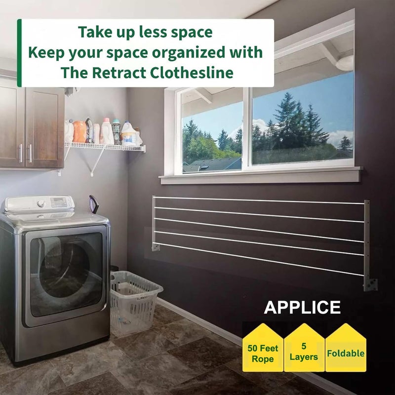 APPLICE Wall Mounted Folding Cloth Drying Stand Heavy Duty Laser Finished Metal 5 Layers Clothes Drying Clothesline Rope Clothe Drying System - Image 2