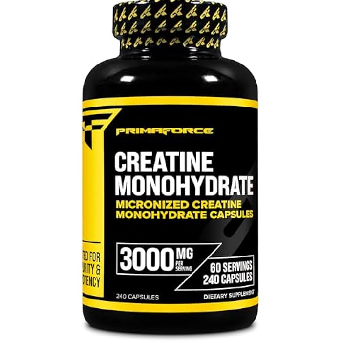 Primaforce Creatine Monohydrate Capsules - 240 Capsules, 3,000mg per Serving, Gluten Free and Non-GMO - Image 1
