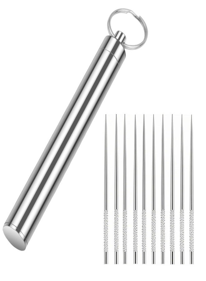 Notoke Travel Toothpick Holder Portable Metal Tooth Pick Holder with 10PCS Reusable Titanium Toothpicks Pocket Toothpick Containers for Purse Outdoor Travel Daily Life - Image 1