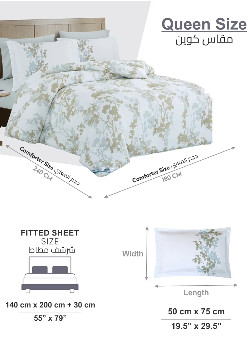 Donetella Printed Comforter Set 4-Pcs Queen Size All Season Bed Fits(140 X 200 Cm)Bedding Set With Removable Filler And Down Alternative Filling, Seashell
