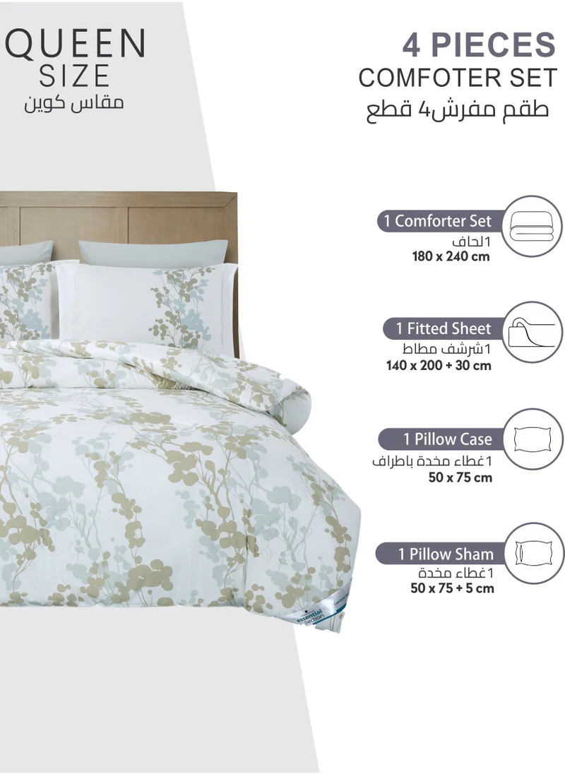 Donetella Printed Comforter Set 4-Pcs Queen Size All Season Bed Fits(140 X 200 Cm)Bedding Set With Removable Filler And Down Alternative Filling, Seashell