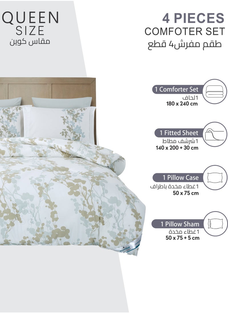Donetella Printed Comforter Set 4-Pcs Queen Size All Season Bed Fits(140 X 200 Cm)Bedding Set With Removable Filler And Down Alternative Filling, Seashell  - Image 4