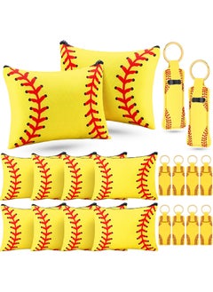 Saintrygo Saintrygo 20 Pieces Softball Cosmetic Bag Portable Makeup Bags Canvas Zipper Softball Bag Keychain Lipstick Holder Storage Case for Women, Girls, Team Player 