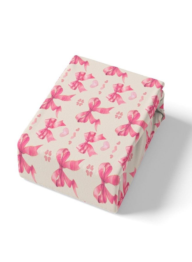 Man Fei Cute Bowknot Bedding Set Twin Size Dreamy Pink Bow Princess Style Bed Set for Teens Kids Sheet Microfiber Watercolor Love Hearts Graffiti Girly Bed Cover(1 Fitted Sheet+1 Pillow Case) - Image 4