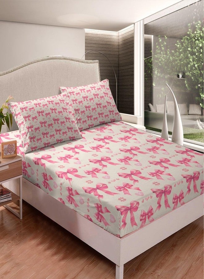 Man Fei Cute Bowknot Bedding Set Twin Size Dreamy Pink Bow Princess Style Bed Set for Teens Kids Sheet Microfiber Watercolor Love Hearts Graffiti Girly Bed Cover(1 Fitted Sheet+1 Pillow Case) - Image 2