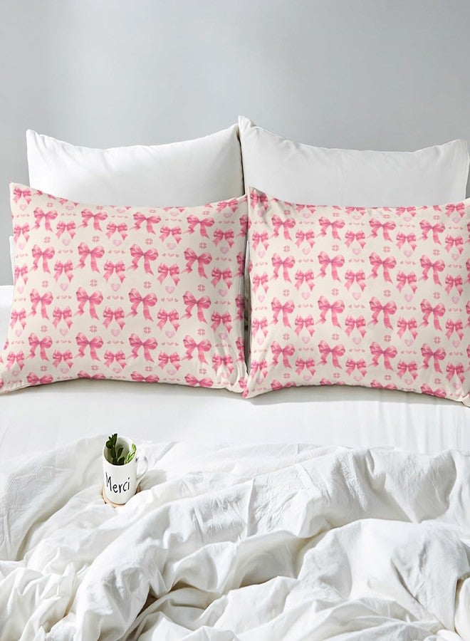 Man Fei Cute Bowknot Bedding Set Twin Size Dreamy Pink Bow Princess Style Bed Set for Teens Kids Sheet Microfiber Watercolor Love Hearts Graffiti Girly Bed Cover(1 Fitted Sheet+1 Pillow Case) - Image 5