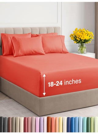 Extra Deep Full Sheet Set  6 Piece Breathable  Cooling Sheets  Hotel Luxury Bedding Set w1824 Inch Extra Deep Pockets  Easy  Secure Fit  Super Soft Wrinkle Free and Comfy  Coral Full Size - pzsku/Z5F9E1CF4A5B3F98C17EDZ/45/1749492819/6e05e00d-17aa-43f4-aabd-3a6023480008