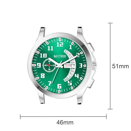 Matrix Blue, Black & Silver Dial, Day & Date Functioning, Stainless Steel Strap Analog Watch for Men & Women (Green) - Image 3
