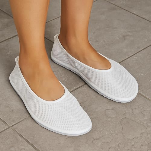 Secure Non Slip Shower Shoes for Men and Women - Slip Resistant Non Skid Tread Soles for Elderly Fall Prevention - Bathroom Slippers for Home, Gym, Spa, Hospital (Medium: W 6-8, M 5-7) White - Image 4