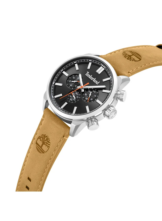 تمبرلاند Henniker II Black Dial Leather Strap Chronograph Watch for Men, 44mm