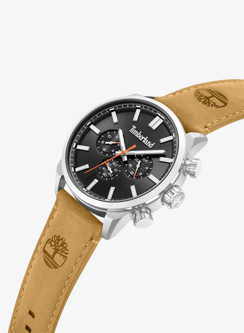 Timberland Henniker II Black Dial Leather Strap Chronograph Watch for Men, 44mm