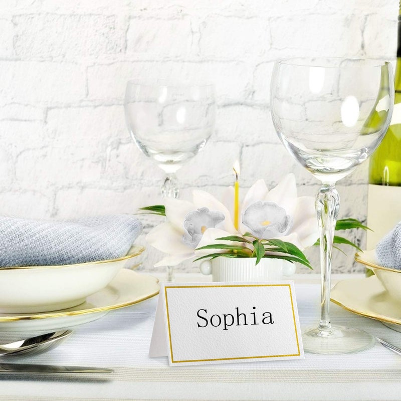 Toncoo 100Pcs Premium Place Cards, Small Table Cards with Gold Foil Border, Escort Cards, Name Cards, Wedding Place Cards for Wedding, Table, Dinner Parties, Seating Cards, 2" x 3.5" - Image 4