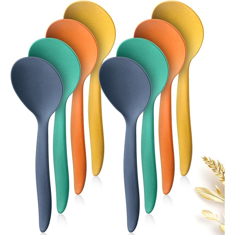 RayPard 8 Pack 10 Large Plastic Wheat Straw Serving Spoons Set, Kitchen Serving Utensils Mixing Spoons for Party Chafing Dish Buffet Catering (Orange/Blue/Yellow/Green) - Image 1