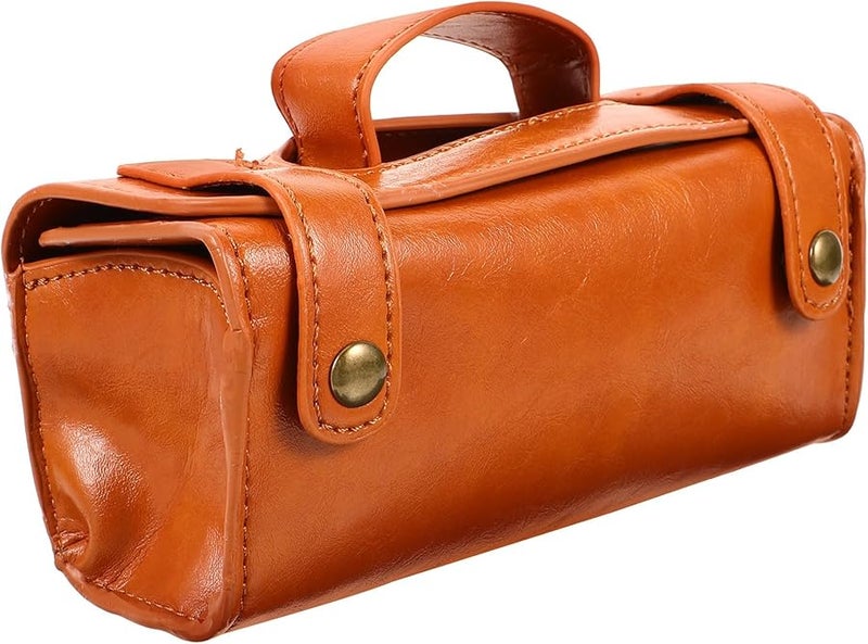 Large Capacity Brown Leather Travel Toiletry Organizer Bag With Razor And Electric Shaver Case - Image 1