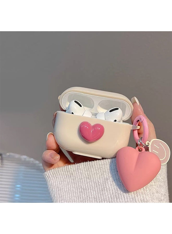 AirPods Pro2 Case, Airpods Pro 2nd Generation Pink TPU 3D Heart-shaped Case Cover, Soft Silicone Skin Shock-Absorbing Protective Cover with Keychains for Apple Airpods Pro 2 - Image 3