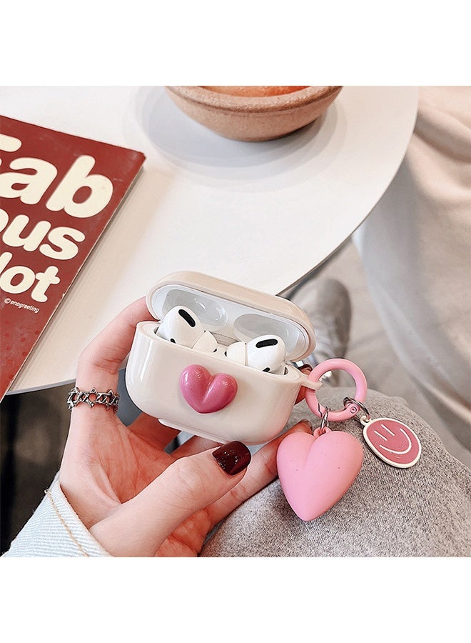 AirPods Pro2 Case, Airpods Pro 2nd Generation Pink TPU 3D Heart-shaped Case Cover, Soft Silicone Skin Shock-Absorbing Protective Cover with Keychains for Apple Airpods Pro 2 - Image 4