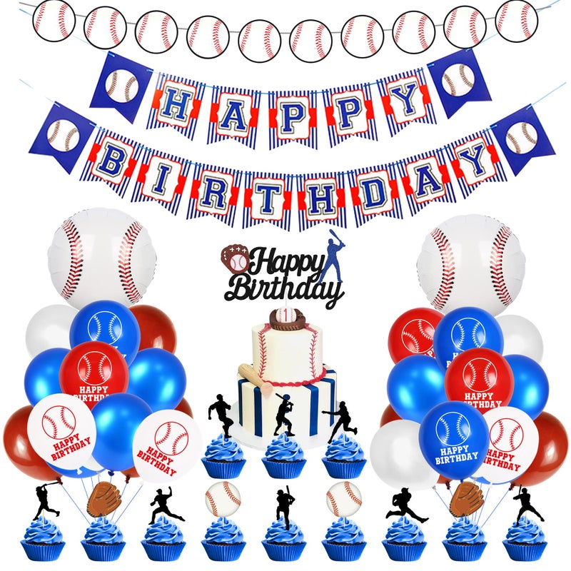 BANBALLON 53 PCS Baseball Party Decorations Baseball Party Supplies Including Happy Birthday Banner Balloons and Baseball cake toppers for Sports Theme Birthday Party and Baseball Theme Party Decor - Image 2