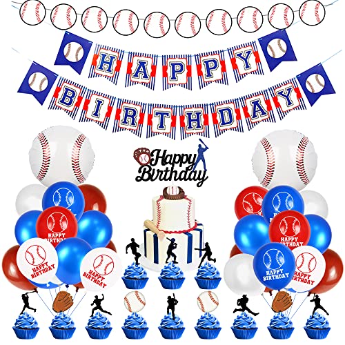BANBALLON 53 PCS Baseball Party Decorations Baseball Party Supplies Including Happy Birthday Banner Balloons and Baseball cake toppers for Sports Theme Birthday Party and Baseball Theme Party Decor - Image 1