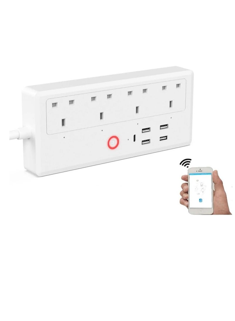 Technowhale Technowhale Smart Power Strip UK WiFi Plug with Tuya application Power Monitor 1.8m Cable Length with 4 AC Socket 4 USB Ports and 1 USB-C Smart Home Appliance Voice Control for Alexa and Google Home  - Image 1