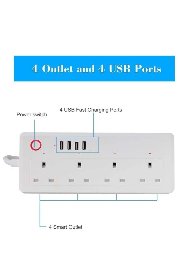 Technowhale Technowhale Smart Power Strip UK WiFi Plug with Tuya application Power Monitor 1.8m Cable Length with 4 AC Socket 4 USB Ports and 1 USB-C Smart Home Appliance Voice Control for Alexa and Google Home  - Image 3