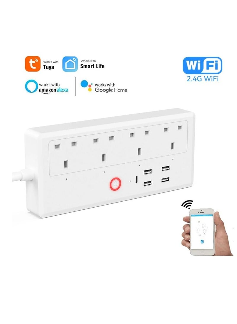 Technowhale Technowhale Smart Power Strip UK WiFi Plug with Tuya application Power Monitor 1.8m Cable Length with 4 AC Socket 4 USB Ports and 1 USB-C Smart Home Appliance Voice Control for Alexa and Google Home  - Image 5