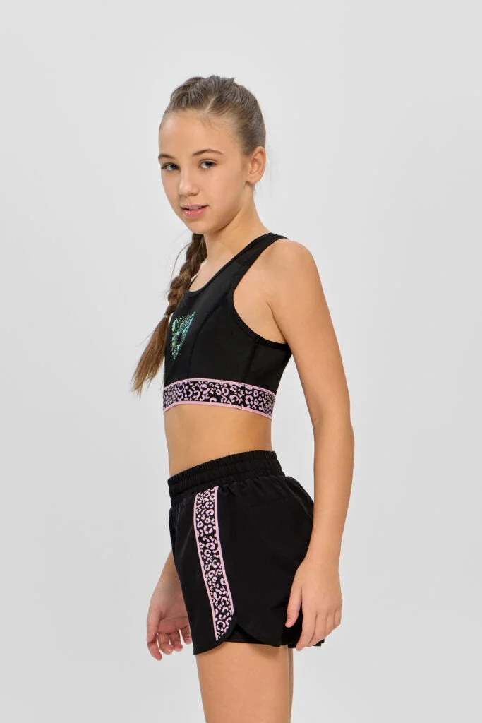 شوبيت بلوزة رياضية قصيرة سوداء بطبعة - شوبيت