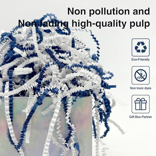 Corlcol 200g(7oz) Crinkle Paper Filler for Gift Baskets Gift Box Paper Shreds Decoration for Birthday, Weddings,Father's Day Christmas (Blue&White) - Image 2