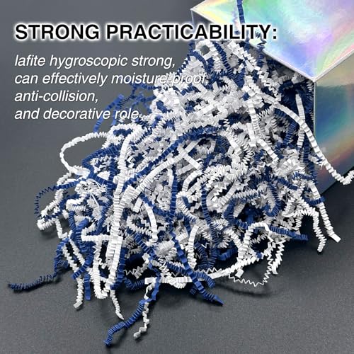Corlcol 200g(7oz) Crinkle Paper Filler for Gift Baskets Gift Box Paper Shreds Decoration for Birthday, Weddings,Father's Day Christmas (Blue&White) - Image 3