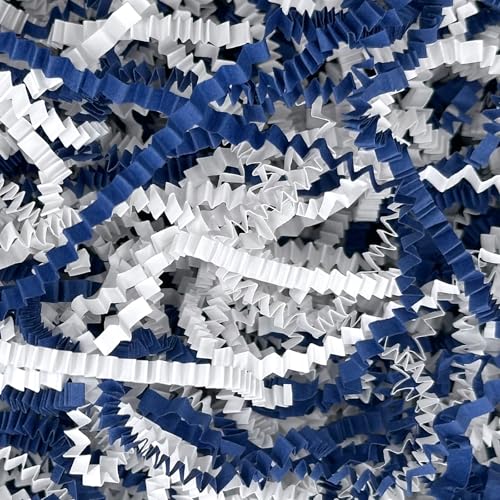 Corlcol 200g(7oz) Crinkle Paper Filler for Gift Baskets Gift Box Paper Shreds Decoration for Birthday, Weddings,Father's Day Christmas (Blue&White) - Image 1