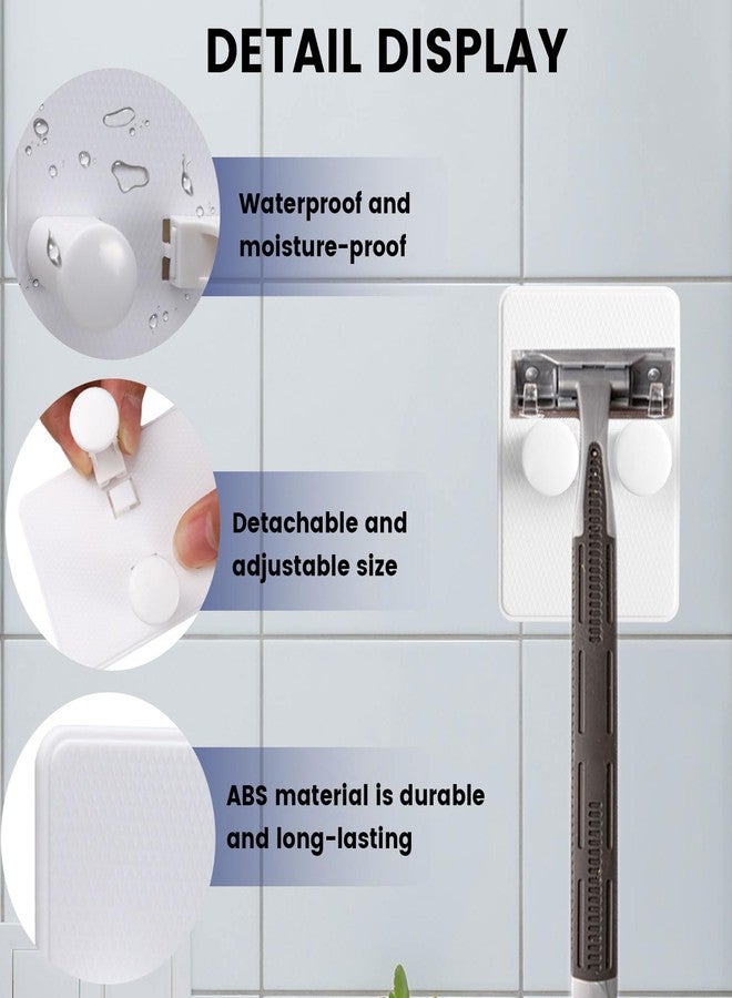 SNOMEL 2 Pcs White Plastic Razor Holder for Shower Wall, Shaver Storage Hooks, Waterproof Self Adhesive Hooks, Removable, Easy Install - Image 3