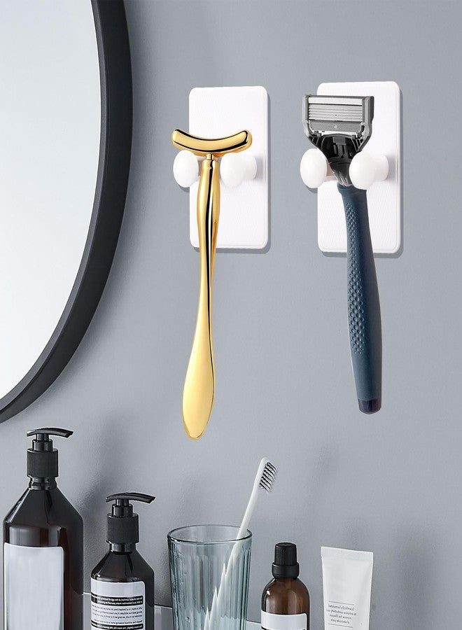 SNOMEL 2 Pcs White Plastic Razor Holder for Shower Wall, Shaver Storage Hooks, Waterproof Self Adhesive Hooks, Removable, Easy Install - Image 5