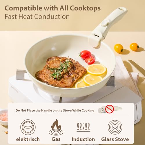 SNOWCLAD Pots and Pans Non Stick,16Pcs Ceramic Nonstick Cookware Sets, Induction Kitchen tagines Set with Removable Handle, Cooking Frying Pans & Saucepans(PFOA Free), Oven/Dishwasher/Fridge Safe, Space Saving - Image 2