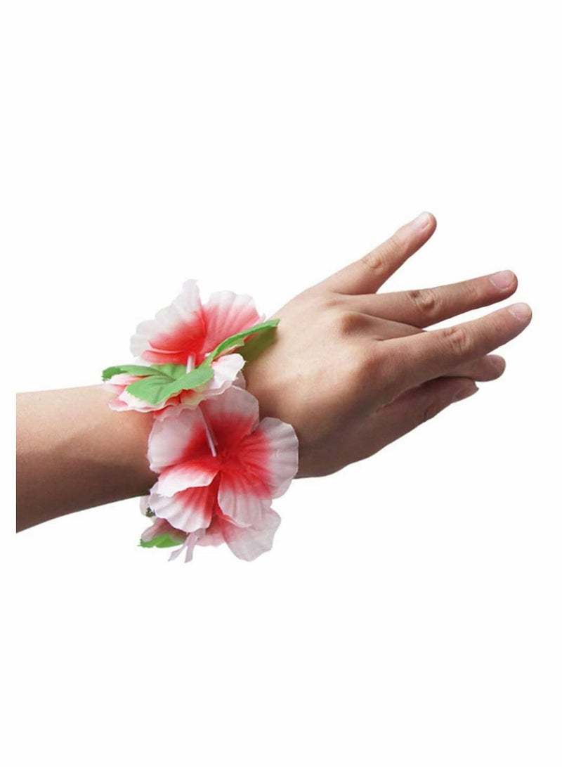 إسكدنيا 24 PCS Hawaiian Wreath Headband Wristbands Tropical Flower Leaf Hawaii Necklace Headpiece Bracelets Wedding Vacation Summer Beach Carnival Party Garland Decorations - Image 4