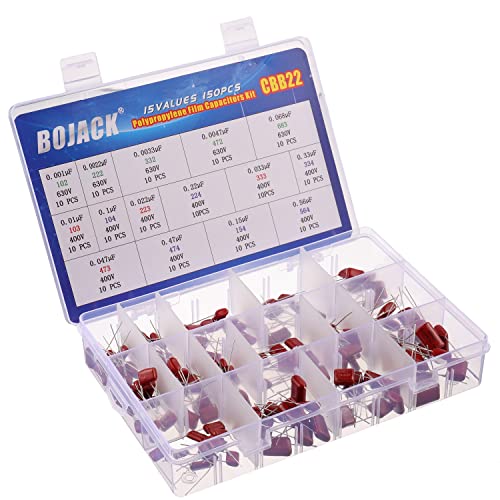 BOJACK 15 Values 150 Pcs Metallized Polypropylene Film DC Capacitor 400V/0.01uF ~ 0.56uF 630V/ 0.001uF ~ 0.068uF Assortment Kit - Image 2