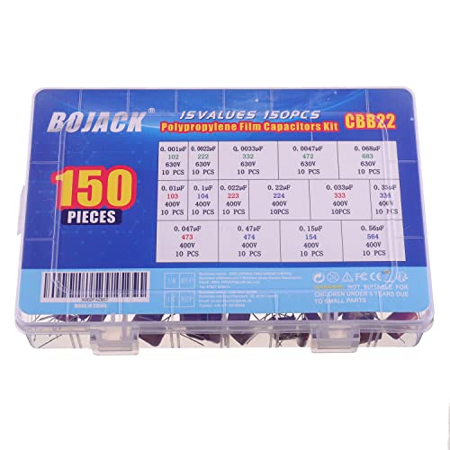 BOJACK 15 Values 150 Pcs Metallized Polypropylene Film DC Capacitor 400V/0.01uF ~ 0.56uF 630V/ 0.001uF ~ 0.068uF Assortment Kit - Image 5